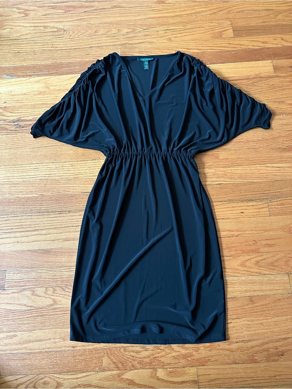 Ralph Lauren Black Midi V-Neck Elastic Waist Dress